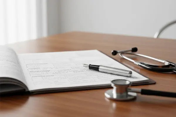 Profissional avaliando bebê em consultório