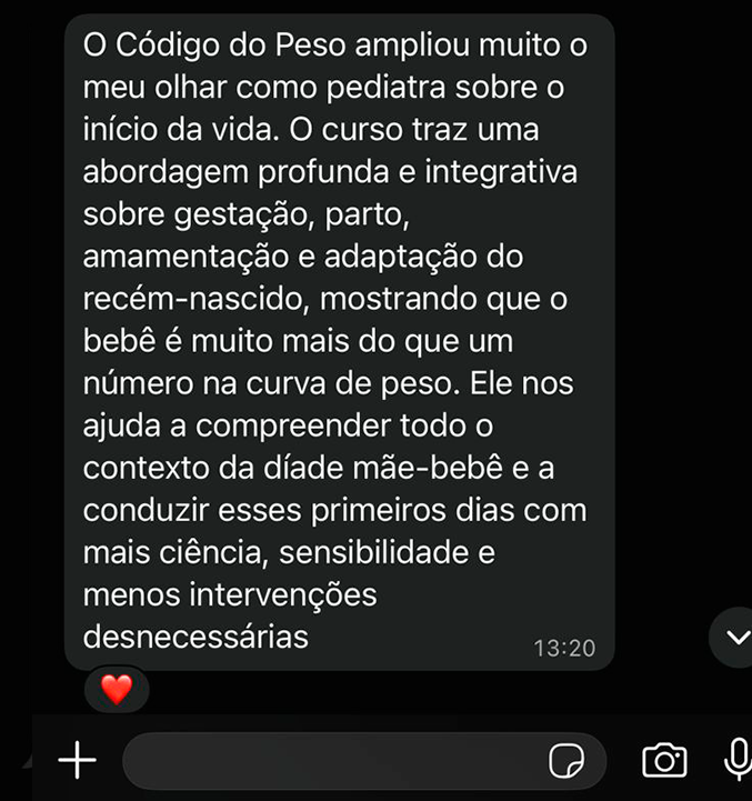 Depoimento de aluna sobre visão integrativa da díade mãe-bebê